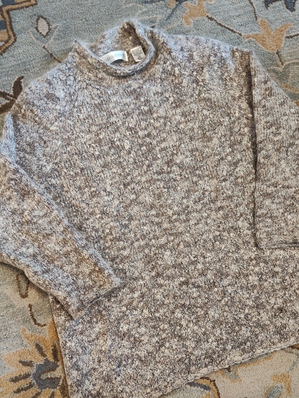 Women's Funnel Kneck Taupe  Copper Metallic Marled Knit Sweater